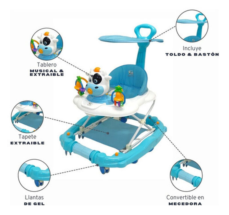 Andadera Mecedora Musical Con Baston Toldo Llan... image number null