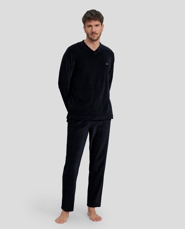 Pijama de Terciopelo Liso Azul Marino image number null