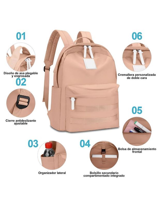 Mochila Escolar Pink Brule image number null