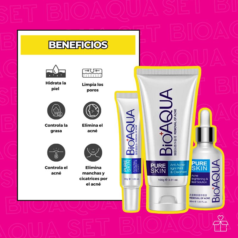 Set de 3 Pure Skin Bioaqua Retira Acn&eacute; Espinill... image number null