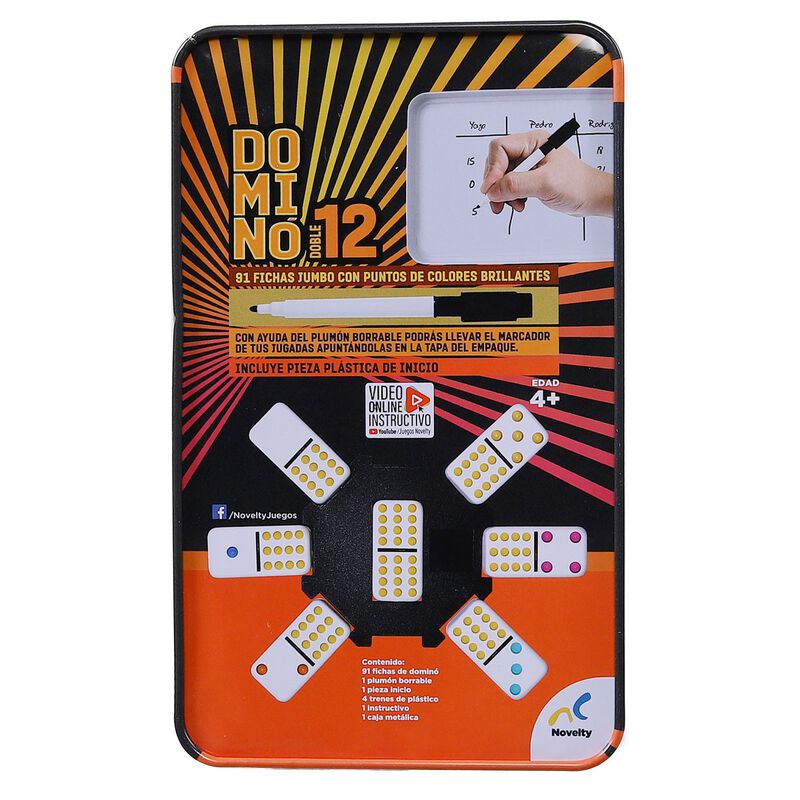 Domin&oacute; Doble 12 en Caja Met&aacute;lica con 1 Plum&oacute;n image number null