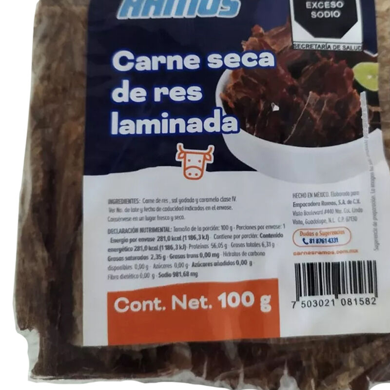 Carne Seca De Res Laminada Carnicer&iacute;a Ramos 100... image number null