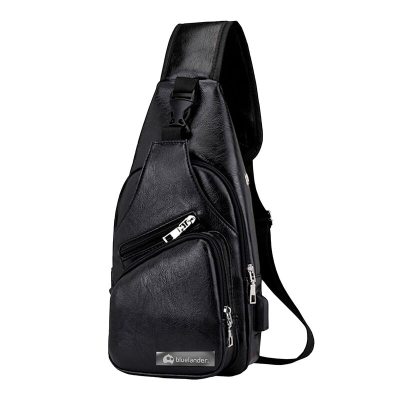 Mochila Cruzada de Cuero Negro Bluelander image number null