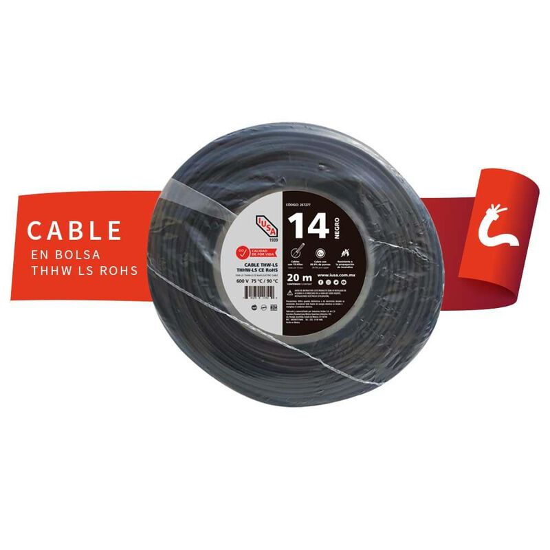Cable Thhw-ls Rohs Calibre 14 Awg Negro 20m image number null
