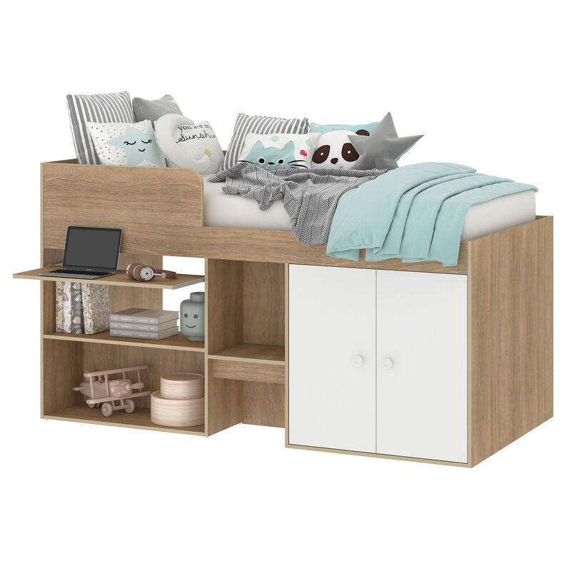 Cama Multifuncional Individual Roble/Blanco BB0... image number null