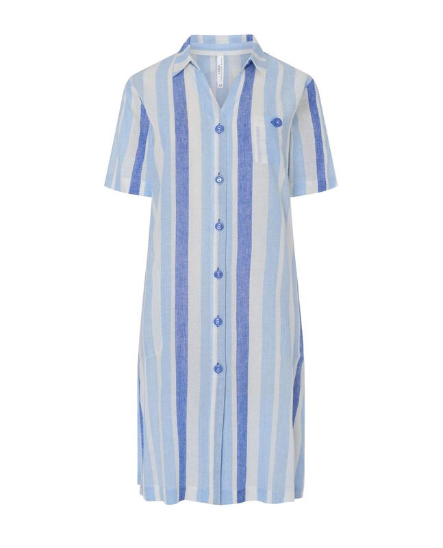 Vestido Corto de Rayas con Botones Azul image number null