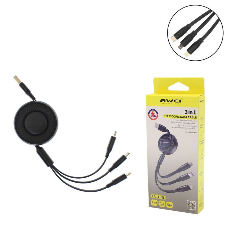 Awei Cl-136 Cable De Datos 3 En 1 (negro) image number null