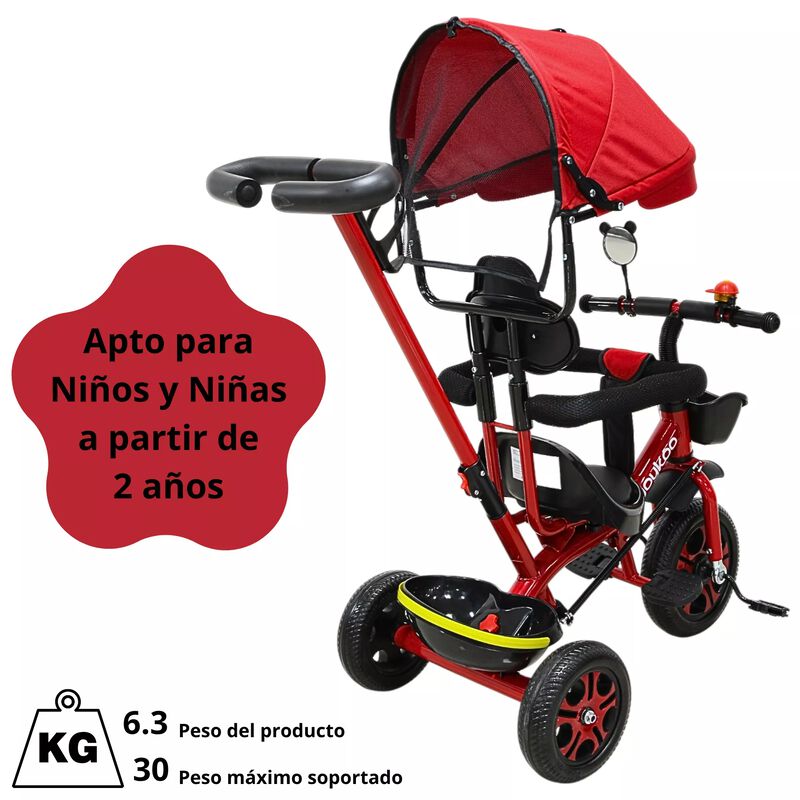 Triciclo Infantil Toldo Protector Bast&oacute;n Dirigi... image number null