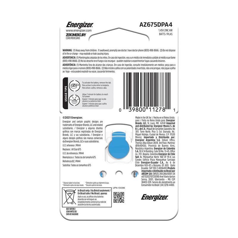 Pila Energizer Auditiva 675 Blister 24 Unidades image number null