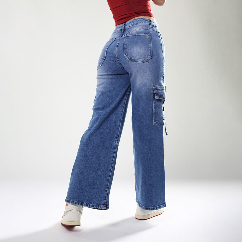 Jeans Wide Leg Tiro Medio Azul Medio Sb4595 Muj... image number null