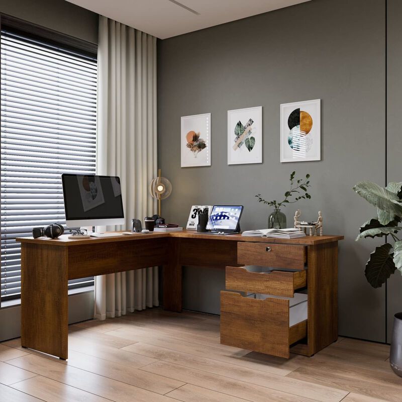 Escritorio en L  Denver,  3 Cajones Minimalista... image number null