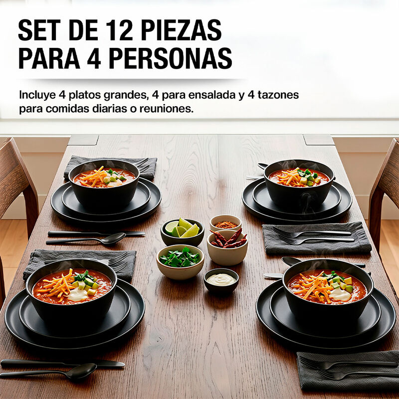 Vajilla Negra De Melamina Para 4 Personas 12 Pz... image number null