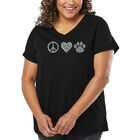 Camiseta De Talla Grande Cuello En V Word Art Para Mujer - Paz Amor Gatos- Negro