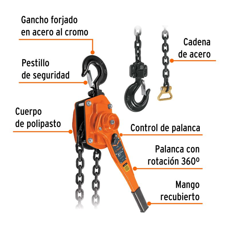 Polipasto de Palanca de 3 Ton de Truper image number null