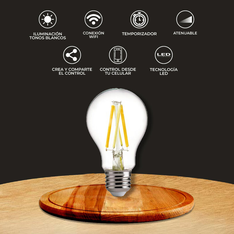 Foco LED Inteligente Filamento A19 WiFi 5.5 W, ... image number null