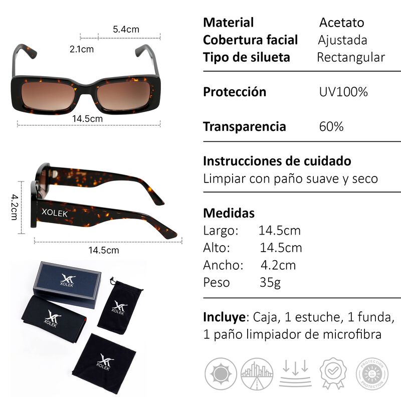 Lentes De Sol Xolek 109 Acetato Cr39 Rectangula... image number null