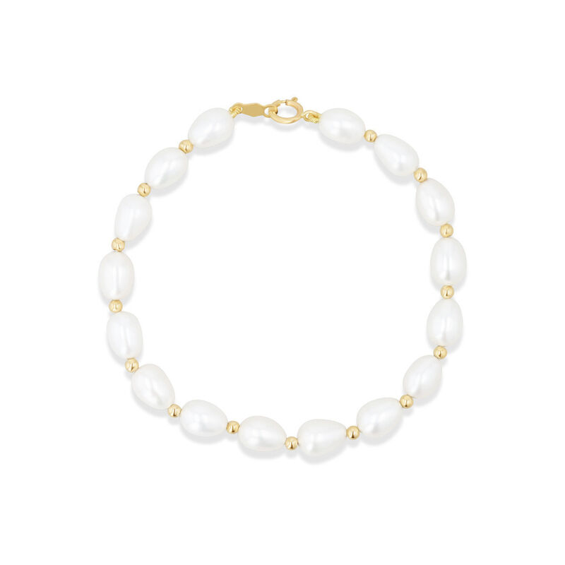 Pulsera Oro Amarillo 14k Con Perlas Blancas 18.... image number null