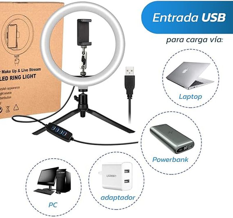 Aro de Luz LED 10 Pulgadas con Tripie Bluelande... image number null