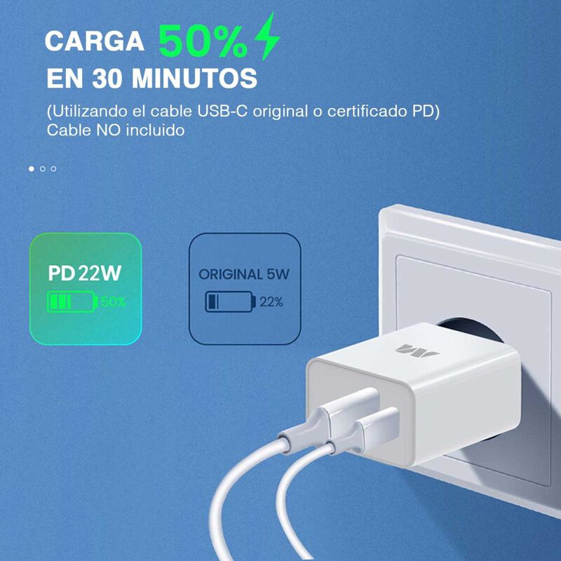 Cargador Ac Mybat 22w Dual Usb-c Usb-a Universa... image number null