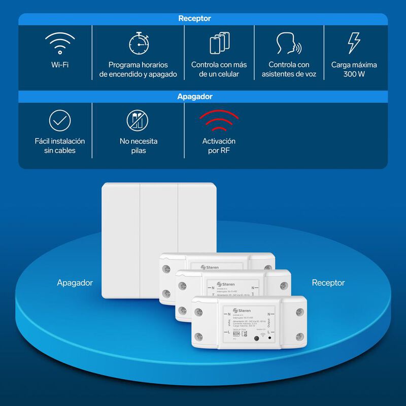 Apagador inal&aacute;mbrico RF cin&eacute;tico triple image number null