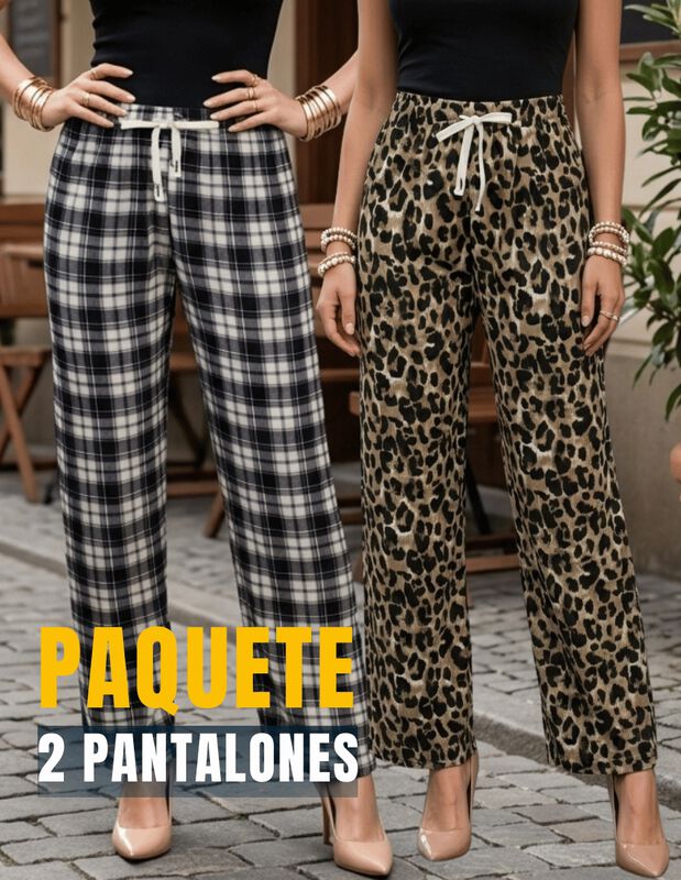 Set De Dos Pantalones De Mujer De Corte Ancho M... image number null