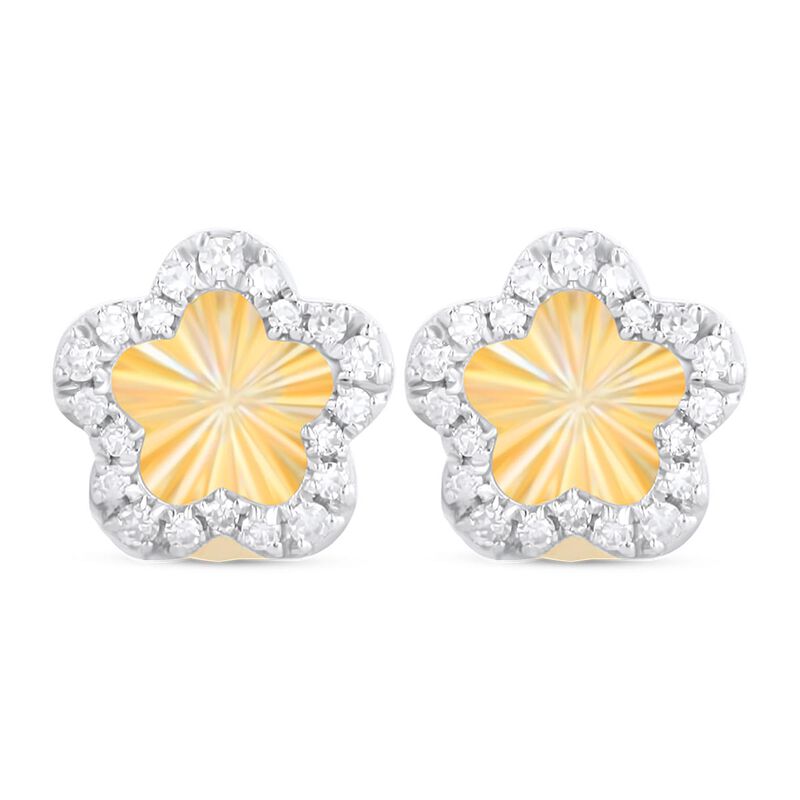 Aretes Oro Amarillo 14k De Flor 9pts Diamante A... image number null