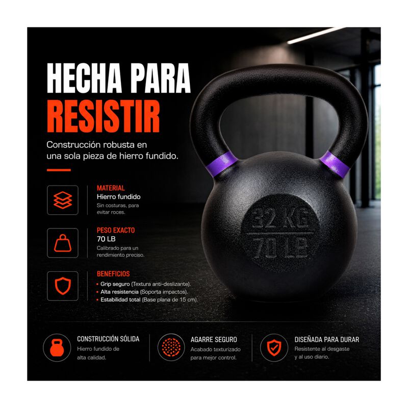 Pesa Rusa Kettlebell 70 Lb Hierro Fundido Cross... image number null