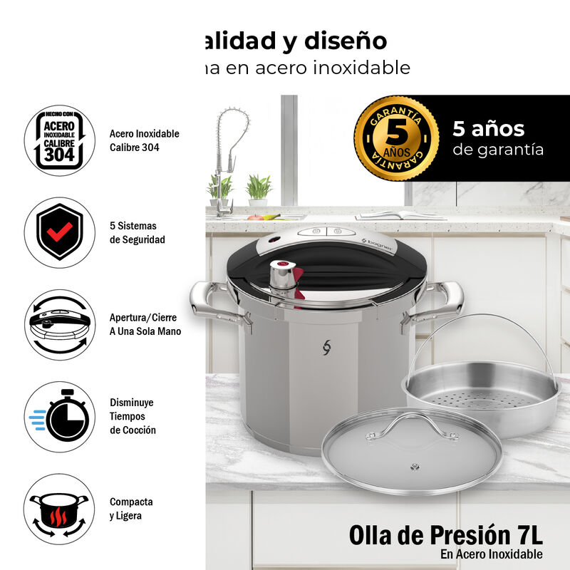 Olla De Presi&oacute;n De 7 Litros Acero Inox 304 Bogn... image number null