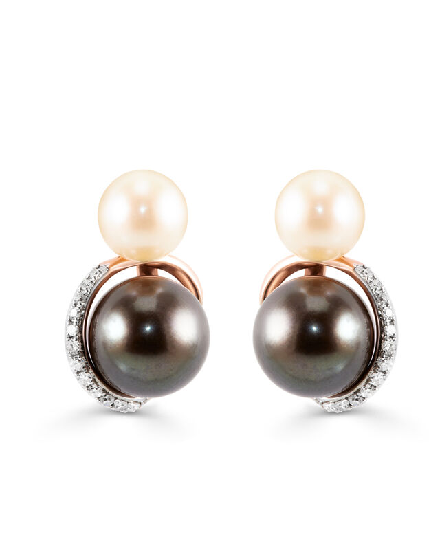 Aretes Oro Rosa 14k Con 9 Pts Diamante Y Perla ... image number null