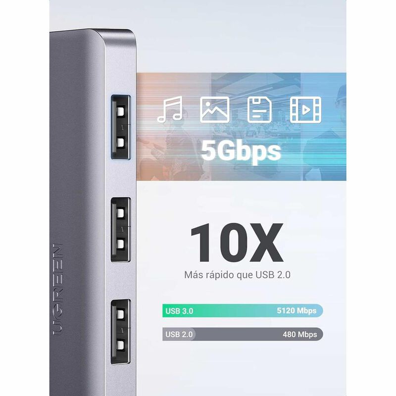 Cable HUB Adaptador UGREEN USB 3.0 puertos 5 en... image number null
