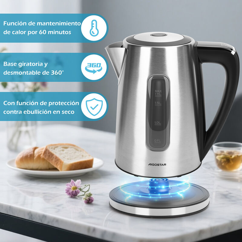 Aigostar Tetera El&eacute;ctrica De Acero Inoxidable 1... image number null