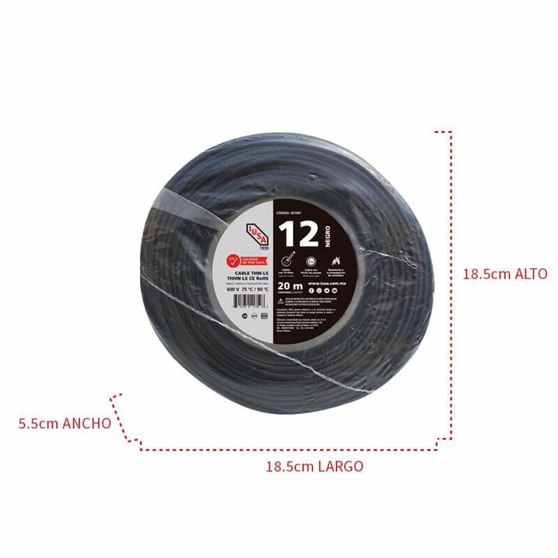 Cable Thhw-ls Rohs Calibre 12 Awg Negro 20m image number null