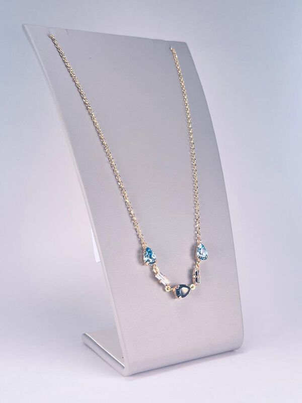 Gargantilla De Plata Dorada Con Piedras Azules image number null
