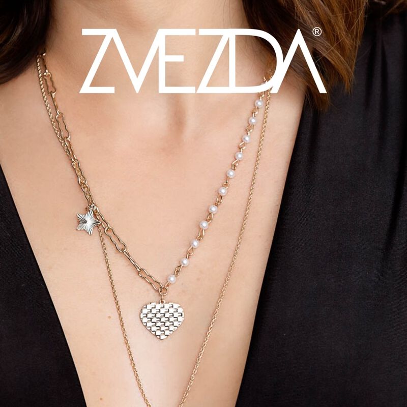 Collar Doble Coraz&oacute;n Estrella Chapa de oro 18k ... image number null
