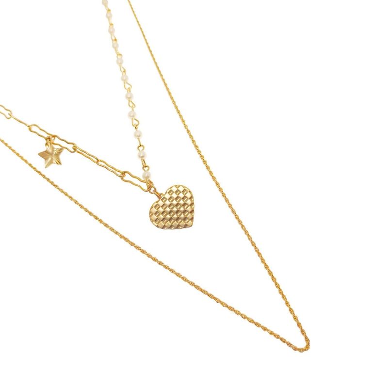 Collar Doble Coraz&oacute;n Estrella Chapa de oro 18k ... image number null