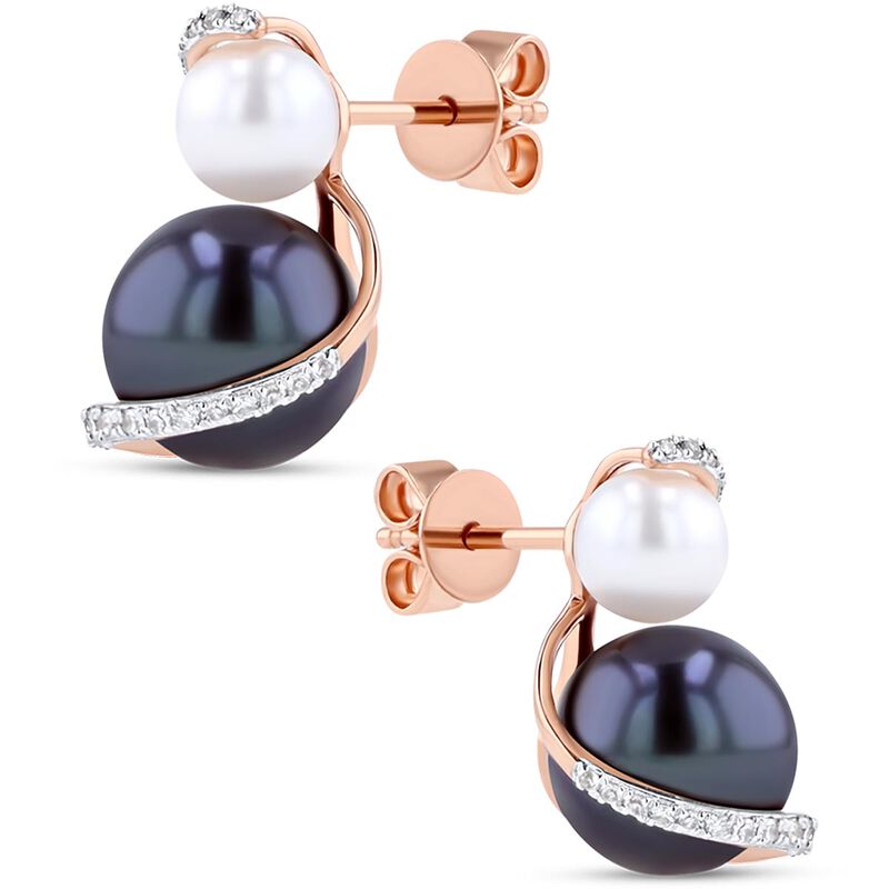 Aretes Oro Rosa 14k Y 13pts De Diamante Con Per... image number null