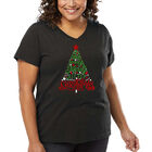 Camiseta De Talla Grande Cuello En V Word Art Para Mujer - Have Yourself A Merry Little Christmas- Gris