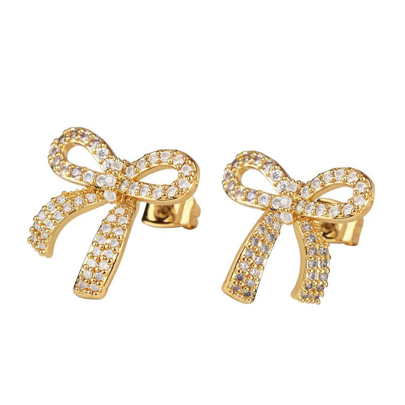 Aretes Mujer Oro 14k Zirconia Mo&ntilde;os Coquette Re... image number null