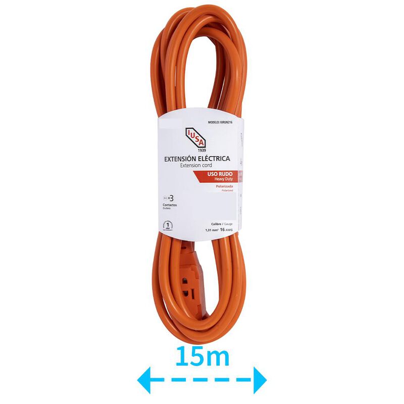 Extensi&oacute;n de Uso Rudo Naranja Clavija Recta 15m... image number null