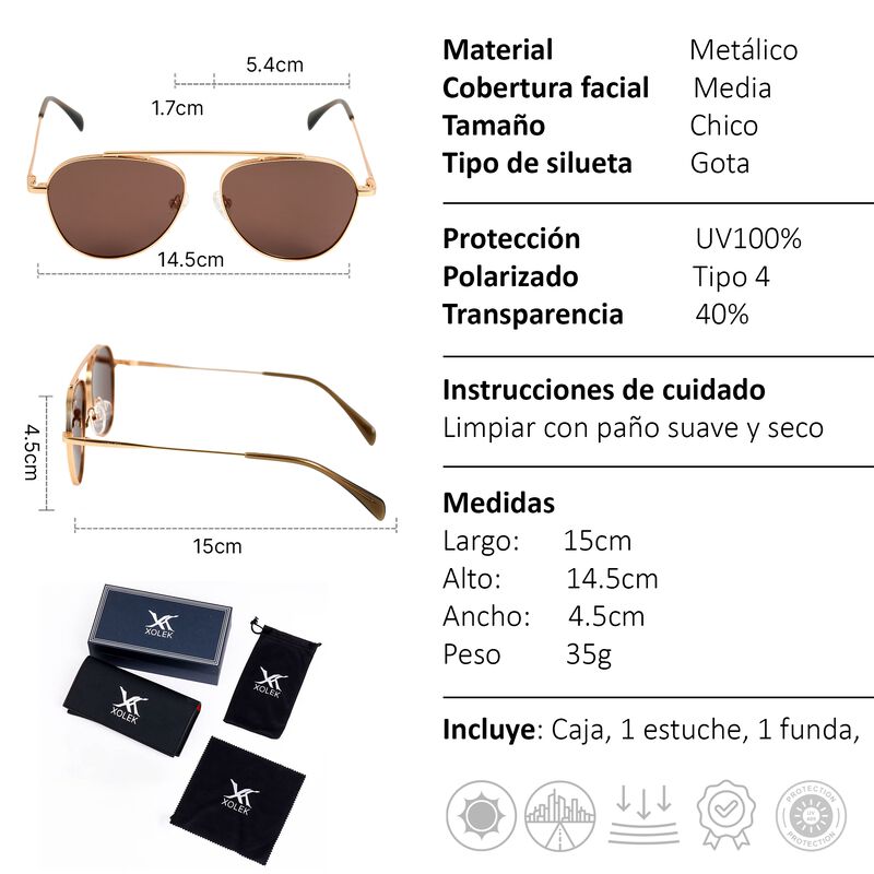 Lentes De Sol Xolek 140 Aviador Met&aacute;lico Rb Uv ... image number null