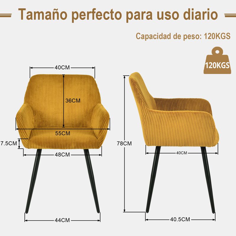 Set De 2 Sillas De Comedor Con Brazos, Tela Pan... image number null