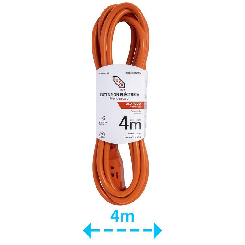 Extensi&oacute;n de Uso Rudo Naranja Clavija Recta 4m ... image number null