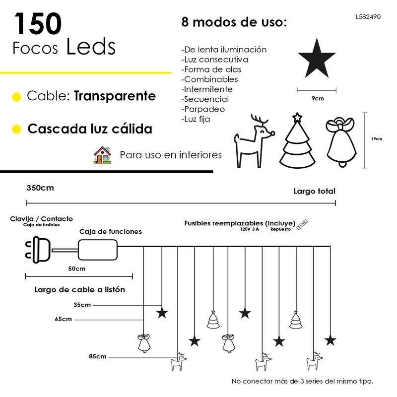 Serie decoraci&oacute;n Navide&ntilde;a C&aacute;lida 150 focos, Luz... image number null