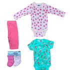 Kit 4 Piezas Beb&eacute; Ni&ntilde;a Onesies Pa&ntilde;aleros, Pantal&oacute;n y Calcetines Multicolor OP2206HK
