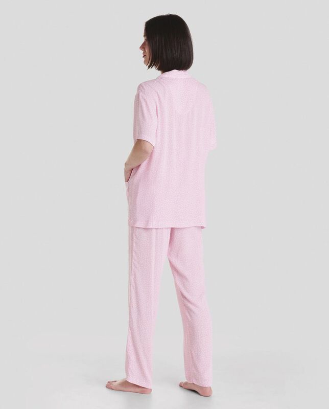 Pijama Largo Jacquard con Topitos Rosa image number null
