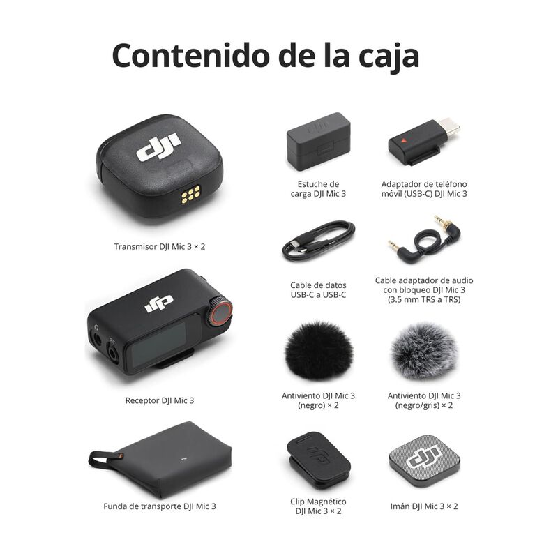 Kit 2 Micr&oacute;fonos Inal&aacute;mbricos Dji Mic 3 Negros image number null