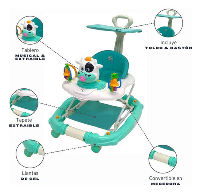 Andadera Mecedora Musical Con Baston Toldo Llan... image number null