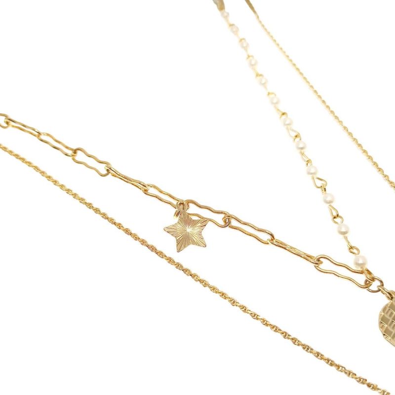 Collar Doble Coraz&oacute;n Estrella Chapa de oro 18k ... image number null