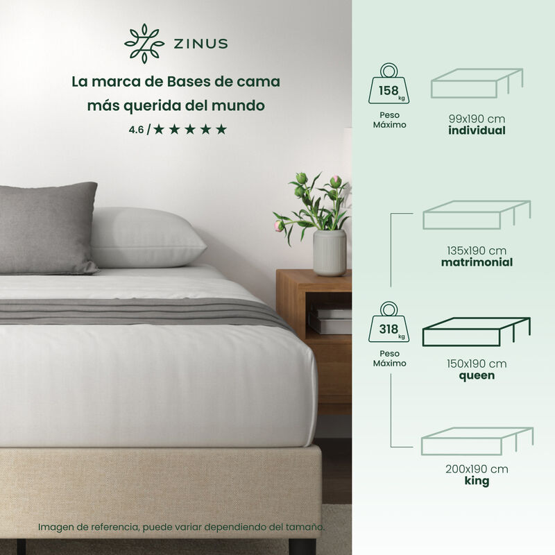 Zinus Curtis | Base De Cama Tapizada De Madera ... image number null