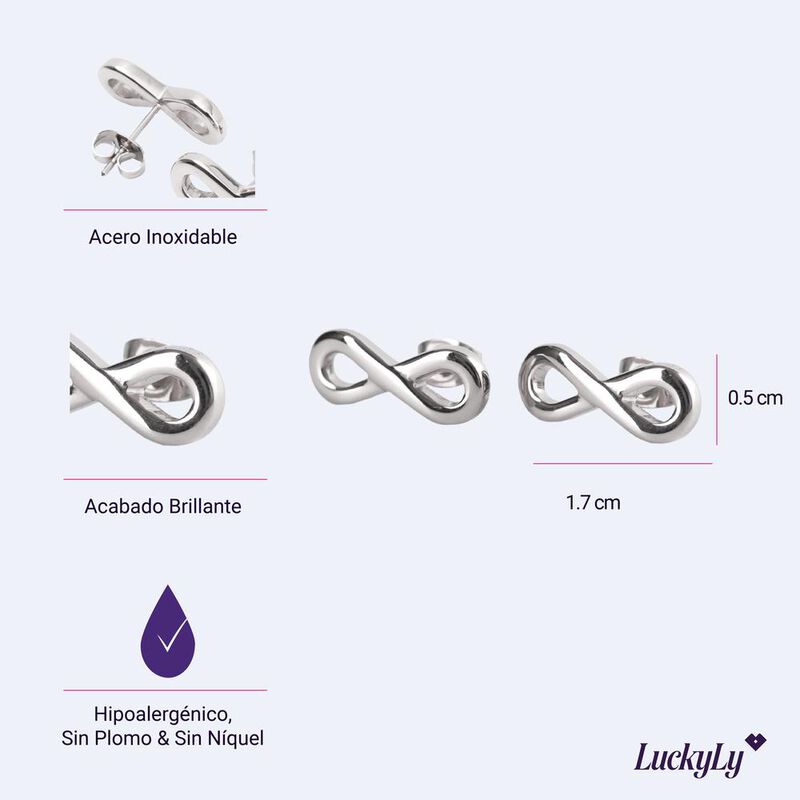 Aretes Mujer Infinito Acero Inoxidable, Regalo ... image number null